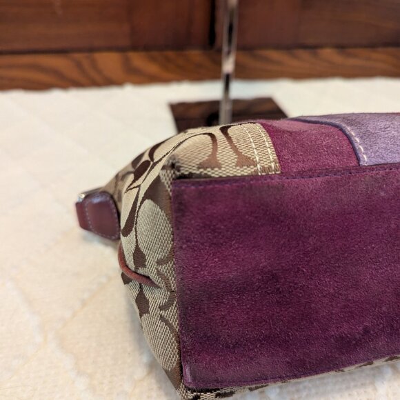 Coach Mini Handbag Brown Canvas Purple Suede Signature C Purse - Picture 8 of 10